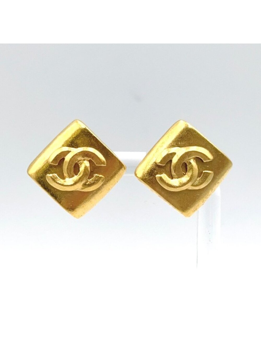 Chanel CC Logo Square Gold Plated Earrings